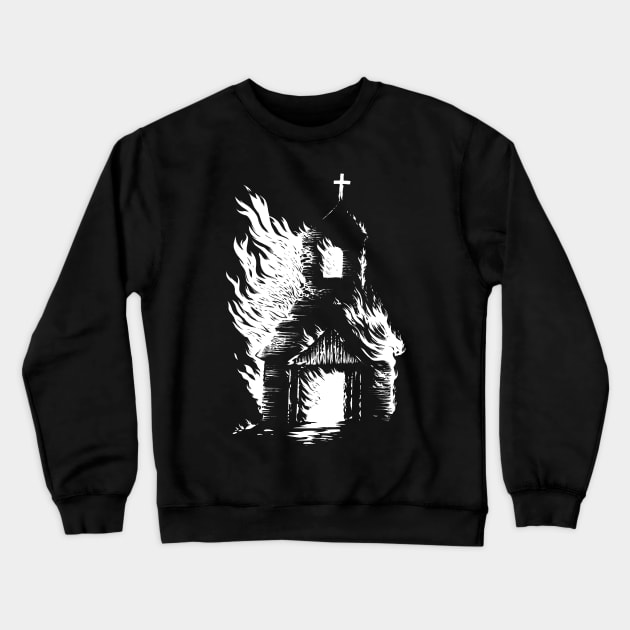 Burning Church Crewneck Sweatshirt by wildsidecomix